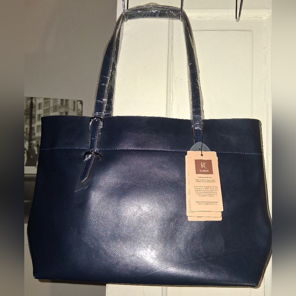 Kattee Navy Blue Leather Tote Bag